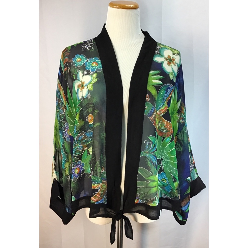 Chico’s Sheer Kimono Sleeve Tropical Top